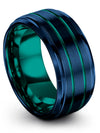 Blue Her and Her Wedding Bands Sets Men&#39;s Tungsten Wedding Bands Teal Line Blue - Charming Jewelers