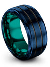 Woman&#39;s Engagement Mens and Wedding Band 10mm Blue Tungsten Rings Matching Sets - Charming Jewelers