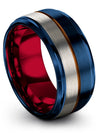 Blue Copper Anniversary Ring Mens Tungsten 10mm Band Blue over Copper Gift - Charming Jewelers