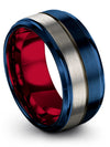 10mm Gunmetal Line Tungsten Carbide Engraved Band Blue Plated Promise Band Blue - Charming Jewelers