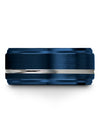 Wedding Band for Him Blue Tungsten Satin Ring for Male Midi Rings Set Simple - Charming Jewelers