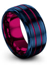 Blue Gunmetal Men Wedding Rings One of a Kind Tungsten Rings Set of Band - Charming Jewelers