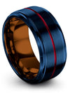 10mm Gunmetal Line Men Tungsten Wedding Ring Engraved Blue