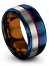 10mm Gunmetal Line Men Tungsten Wedding Ring Engraved Blue Ring Custom Couples - Charming Jewelers