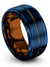 10mm Gunmetal Line Men Tungsten Wedding Ring Engraved Blue