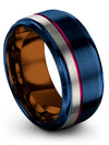 Womans Wedding Band Blue Engraved Wedding Band Tungsten Solid Blue Rings - Charming Jewelers