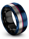 Blue and Gunmetal Wedding Ring Men&#39;s Blue Tungsten Carbide Band Blue Engagement - Charming Jewelers