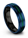 6mm Green Line Promise Rings Mens Tungsten Ring Set Womans Blue Engagement - Charming Jewelers
