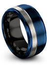 Brushed Blue Wedding Band for Guy Tungsten Blue Band Men Unique Man Bands - Charming Jewelers