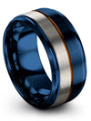 Mens Wedding Band Unique Blue and Copper Tungsten Ring Rings Set Men Metal Band - Charming Jewelers