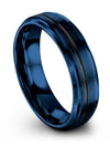 Blue 6mm Men Tungsten Wedding Bands Simple Blue Band Customized Promise Rings - Charming Jewelers