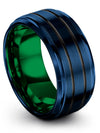 Couples Wedding Ring Sets Blue Engraved Tungsten Couples Band Blue Black - Charming Jewelers
