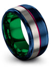 Wedding Ring Set Tungsten Carbide Wedding Ring for Guys Blue Center Line Finger - Charming Jewelers