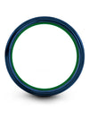 Brushed Blue Promise Rings Tungsten Bands Blue Green Engraved Jewelry Present - Charming Jewelers