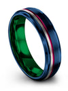 Blue Wedding Bands 6mm Tungsten Carbide Bands Brushed Plain Matching Couple - Charming Jewelers