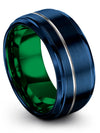 Blue Grey Promise Ring Set Tungsten Carbide Band Sets Engraved Couple Rings - Charming Jewelers