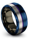Weddings Ring for Man 10mm Guy Tungsten Band Big Step Bevel Rings Blue Tungsten - Charming Jewelers