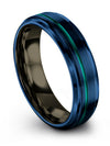 Blue and Teal Anniversary Ring Set Tungsten Band Engrave Couple Band Blue 50 - Charming Jewelers