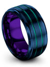 Guy Soulmate Wedding Bands Blue Wedding Ring Tungsten Engraved Couple Band Set - Charming Jewelers