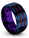 Guys Plain Blue Wedding Bands Tungsten Step Bevel Bands Custom Promise Rings - Charming Jewelers