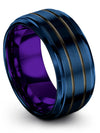10mm Gunmetal Line Promise Band Male Tungsten Valentines Day Band Blue Gunmetal - Charming Jewelers