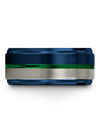 Wedding Blue Rings Blue Green Tungsten Rings for Men Him and Fiance Jewelry Set - Charming Jewelers