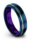 6mm Teal Line Wedding Bands Lady Tungsten Bands for Womans Teal Line Blue Bands - Charming Jewelers