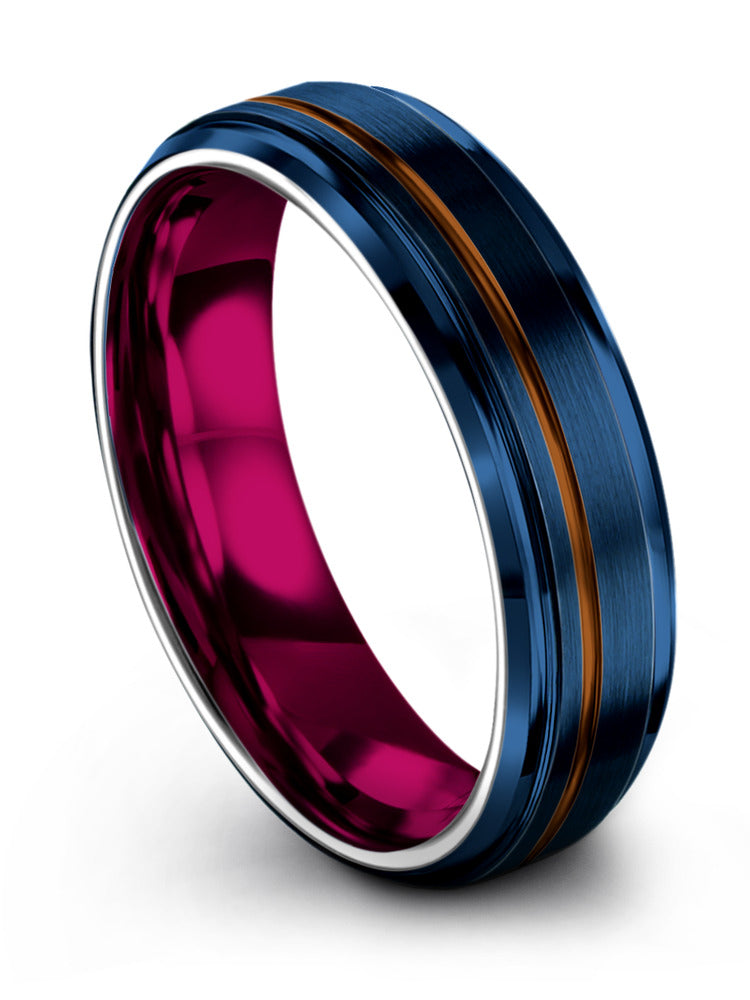 Blue and Copper Wedding Rings for Guys Personalized