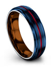 Woman&#39;s Brushed Blue Wedding Bands 6mm Black Line Tungsten Rings Matching - Charming Jewelers