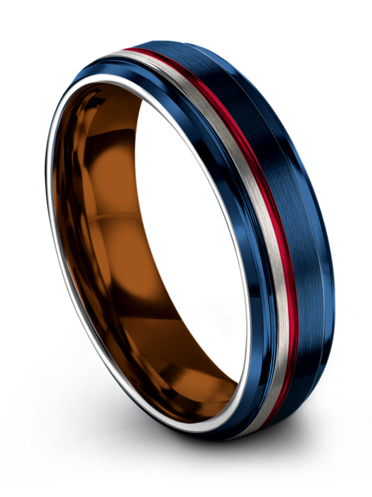 6mm Guy Wedding Band Blue Tungsten Wedding Rings Sets