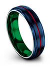 Wedding Rings 6mm Teal Line Rings Tungsten Blue Bands for Guys Blue Wedding - Charming Jewelers