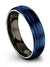 6mm Purple Line Anniversary Ring for Men Brushed Blue