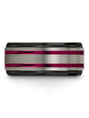 Guys Brushed Grey Wedding Bands Tungsten Band Her and Wife Set Grey Fucshia - Charming Jewelers