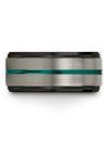 Mens Plain Grey Wedding Band Carbide Tungsten Wedding Bands Grey and Teal - Charming Jewelers