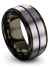 Engraved Grey Wedding Band for Man Grey Tungsten Ring 10mm Engagement Lady - Charming Jewelers