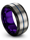 Plain Men&#39;s Wedding Ring 10mm Blue Line Band Tungsten Matching Sets for Couples - Charming Jewelers