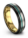 6mm Teal Line Mens Wedding Bands Grey Tungsten Ring Grey Men Bands for Womans - Charming Jewelers