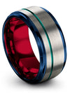 Grey Teal Wedding Band Set Tungsten Ring Natural Finish Grey Engagement Band - Charming Jewelers