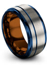 Groove Wedding Bands Lady 10mm Blue Line Rings Tungsten Couple Engraved Band - Charming Jewelers