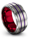 Woman Grey and Purple Promise Band Tungsten Wedding Band Sets for Husband - Charming Jewelers