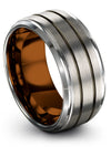 Woman Anniversary Ring 10mm Gunmetal Line Wedding Band Sets Tungsten Set of - Charming Jewelers