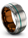 10mm Teal Line Wedding Bands Grey Tungsten Small Engagement Men Bands - Charming Jewelers