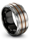 10mm Copper Line Wedding Bands Grey Tungsten Small Engagement Men Bands - Charming Jewelers