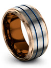 Male Wedding Ring Grey Blue Tungsten Band Wedding Midi Rings for Mens - Charming Jewelers