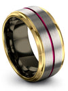 Guys 10mm Gunmetal Line Wedding Rings Tungsten 10mm Rings Couples Marriage Band - Charming Jewelers