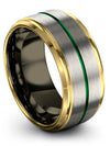 Male Wedding Ring 10mm Green Line Grey Tungsten Ladies