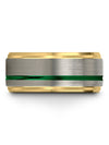 Guy Male Wedding Rings Tungsten Rings for Guys Brushed Grey 10mm Green Line - Charming Jewelers