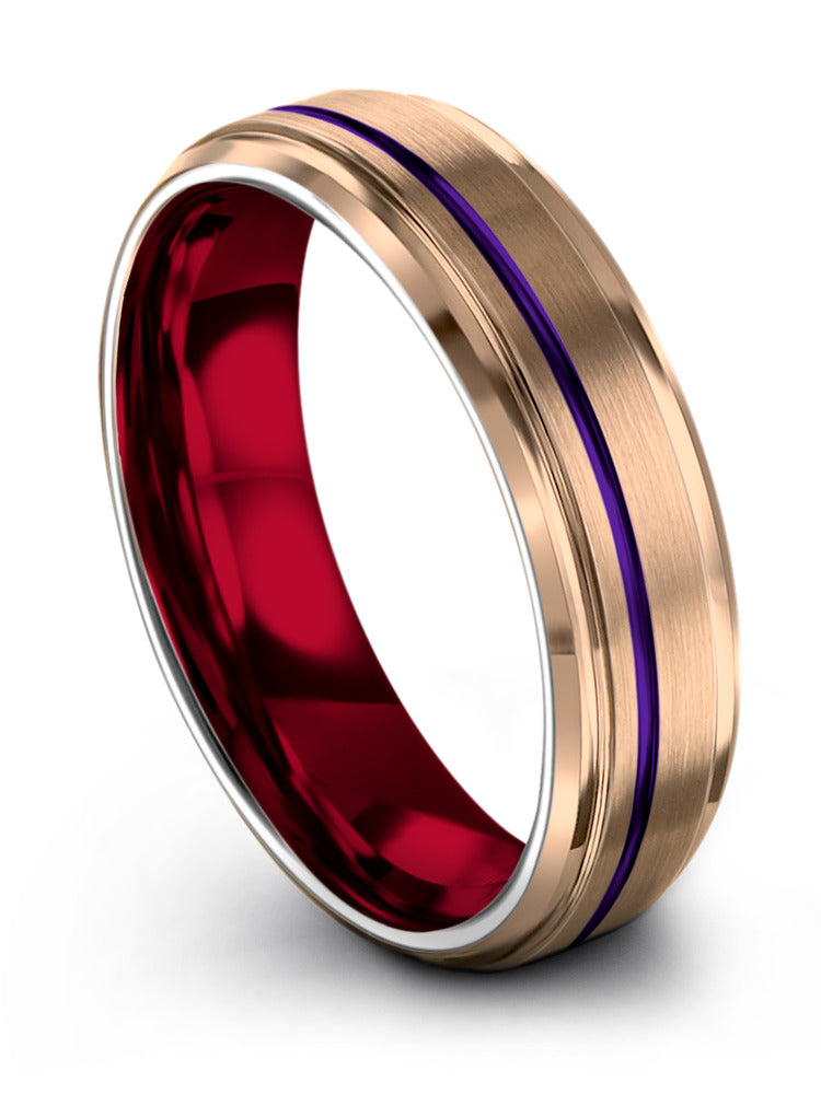 18K Rose Gold Purple Wedding Tungsten Carbide Wedding Band