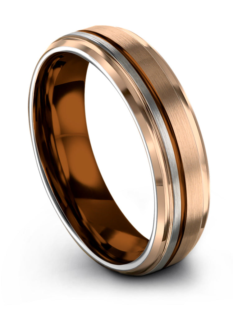 18K Rose Gold Copper Anniversary Band Sets Tungsten 6mm