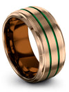 Wedding Ring Set for Mens 18K Rose Gold 10mm Green Line Bands Tungsten 18K Rose - Charming Jewelers